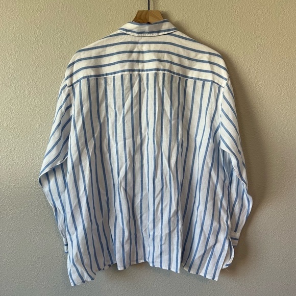 J. Jill Love Linen Easy Blue and White Striped Button Up Shirt- size 1X - Picture 4 of 12
